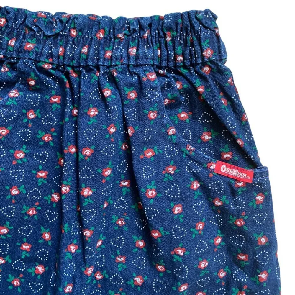 Vintage OshKosh Floral Heart Denim Skirt Made in USA Size 6